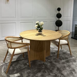 Oak, Round, Modern, Unique, Solid Wood Round Dining Table – Scandinavian Minimalist Design – Customizable Size & Color