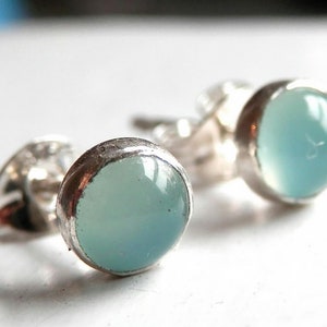 Aqua Blue chalcedoon Stud Oorbellen in sterling zilver 925 - Lichtblauwe edelstenen