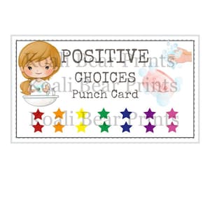 Wash Positive Choices Reward Punch Card -Digital Download Printable - Punch Card - School - Home - homeschool, teacher, learn, helpful