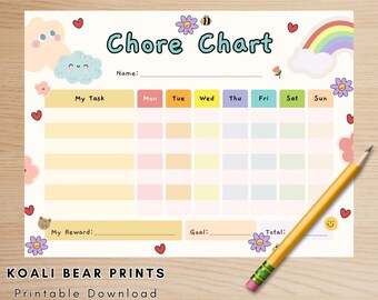 Rainbow Chore Chart (download), Tracker, Printable, Template, Download, Weekly, Daily