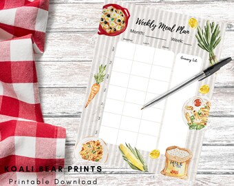 Weekly Menu Planner, Minimalist (download), Tracker, Printable, Template, Download
