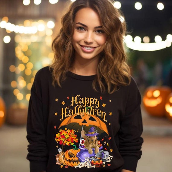 Happy Halloween Autumn Witch English Cocker Spaniel In Dog T-shirt, Dog Halloween Shirt, Ghost Shirt, Ghost Dog TShirt, Fall T-hirts