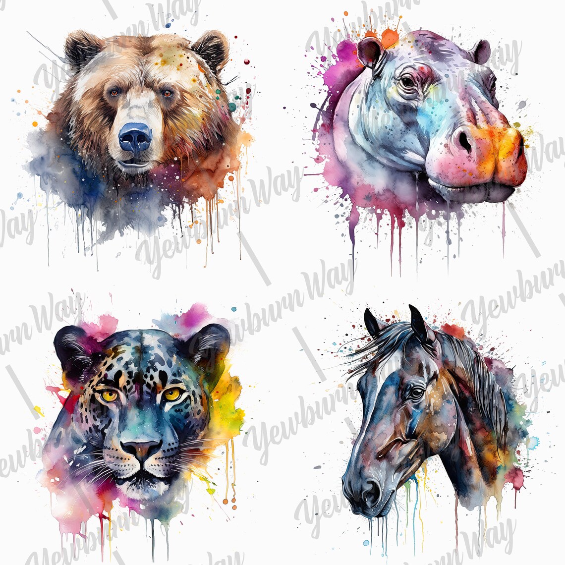 Digital Download Set, Printable Animal Art, Watercolour Wild Animals ...