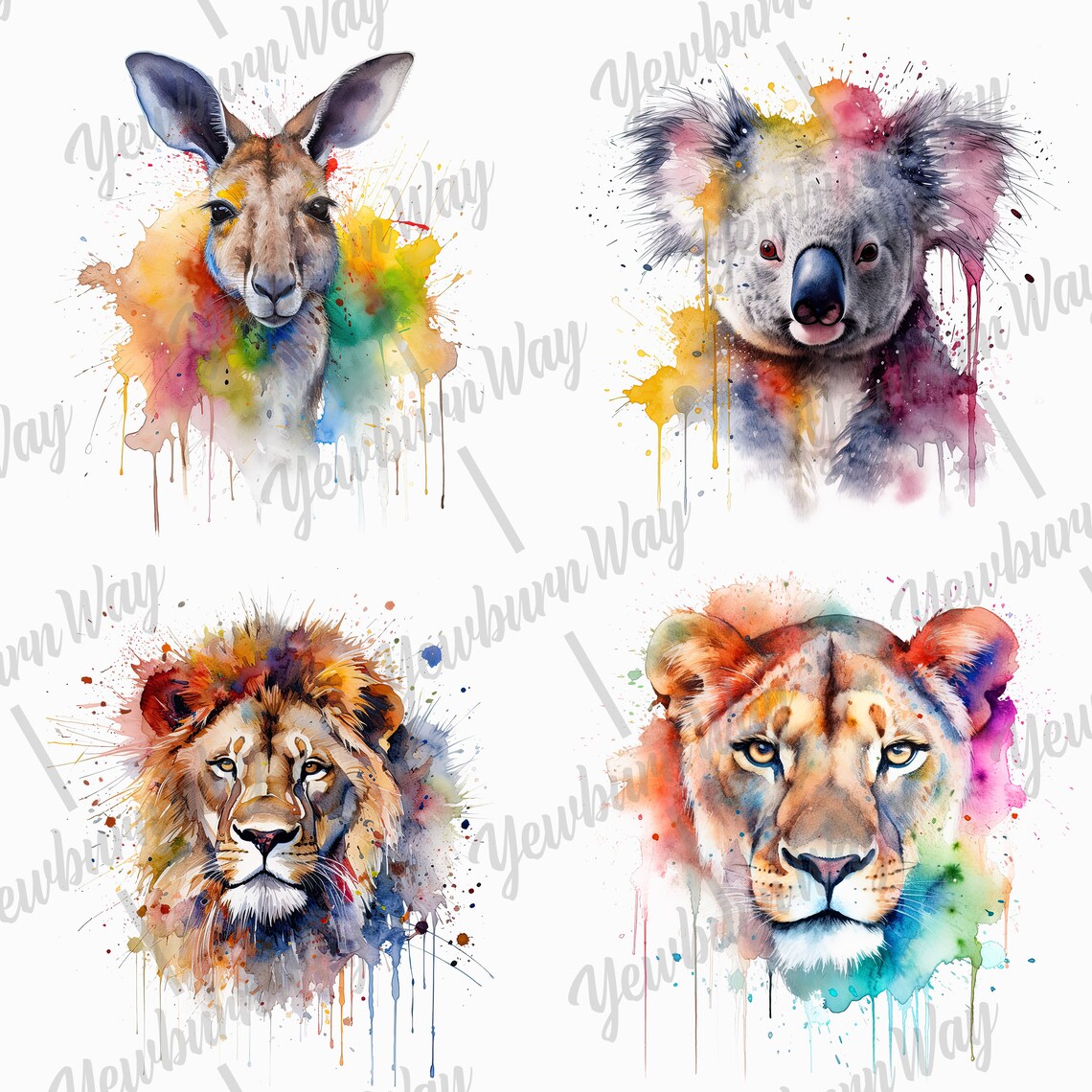 Digital Download Set, Printable Animal Art, Watercolour Wild Animals ...