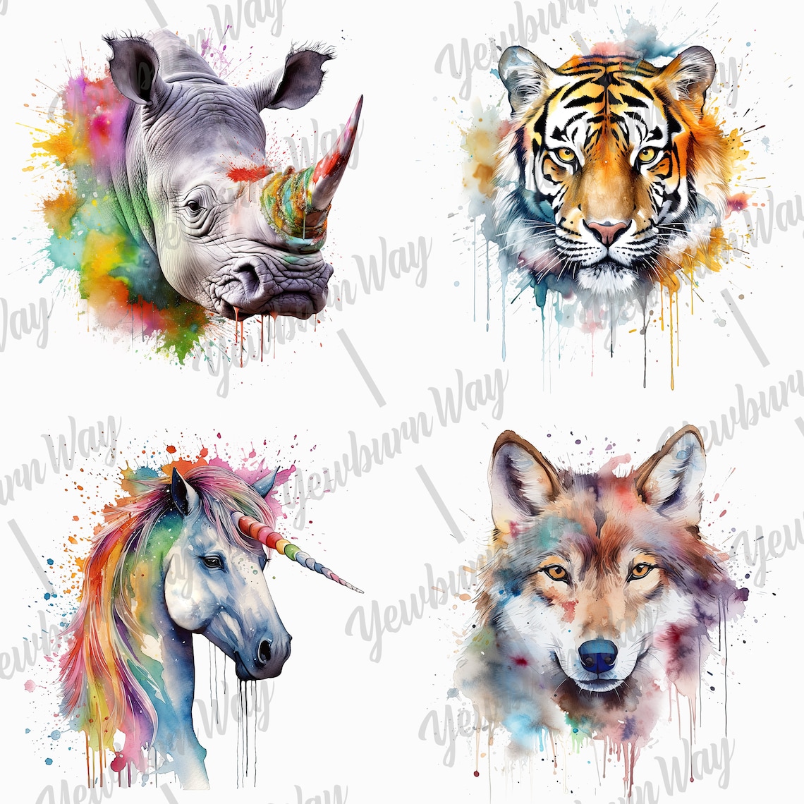 Digital Download Set, Printable Animal Art, Watercolour Wild Animals ...