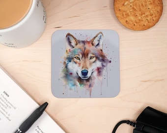 Watercolour Animals Wooden Coaster, Gift for Animal Lovers Square Tabletop Printed Drinks Mat, Hot and Cold Drinks Mug Rug, Gift for Drinks