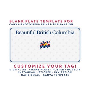 British Columbia BC Tag License Plate Template - Customizable Wall Art PNG