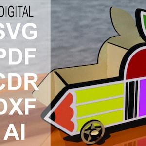 Stifthalter für Lehrer, Apfel und Bleistiftdesign, SVG, Vorlage, Vektor, Digitaler Download, Cdr, Pdf, DXF