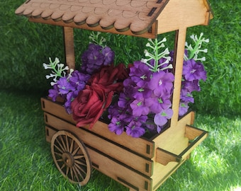Carro de flores 3D: archivo cortado con láser (descarga digital)