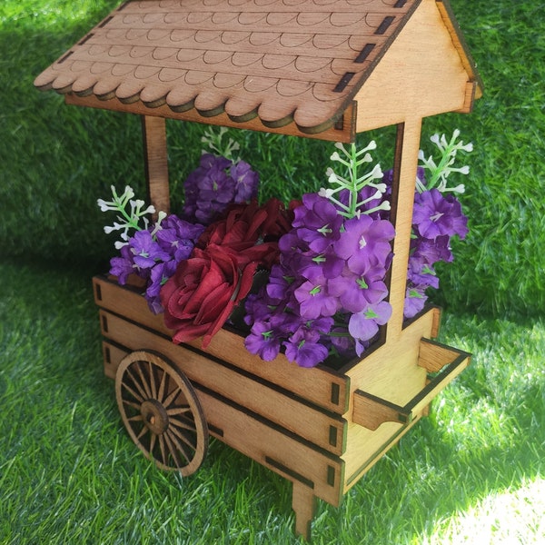 Flower cart wagon, spring 3D, SVG, Cdr, Pdf, Ai, Eps, Digital file, Laser cut