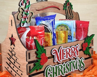 Christmas Holiday Gift basket, crate box, caddy for decor, snacks and gifts, laser cut, Digital file, CDR, SVG, PDF, Dxf