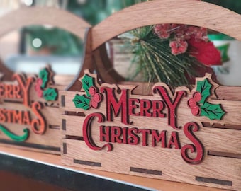 Laser Cut Christmas Basket with Handle (Digital File)