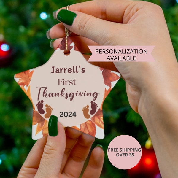 Custom Thanksgiving Ornament for Baby's 1st Thanksgiving, cute unique gift for new parents, 1st Halloween heirloom, custom name on ornament