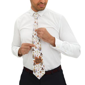 Autumn Pattern Necktie: Fun Thanksgiving Accessory - Soft Satin Finish