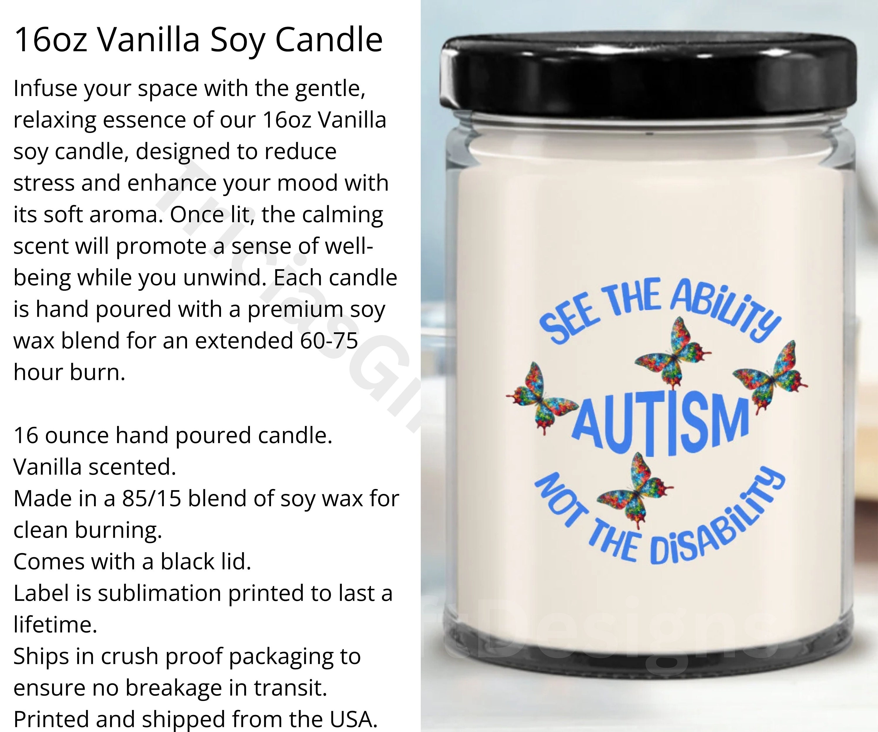 Autism Candle, Autism Awareness Month, Gift for Family Love and Support