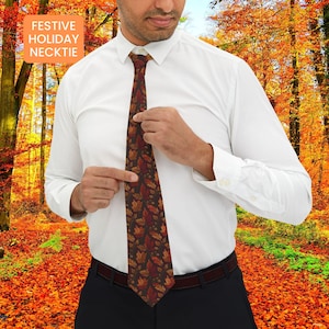 Autumn Leaves Necktie, Fall Fashion, Thanksgiving Gift, Seasonal Accessories, Groomsmen Attire, Unique Tie