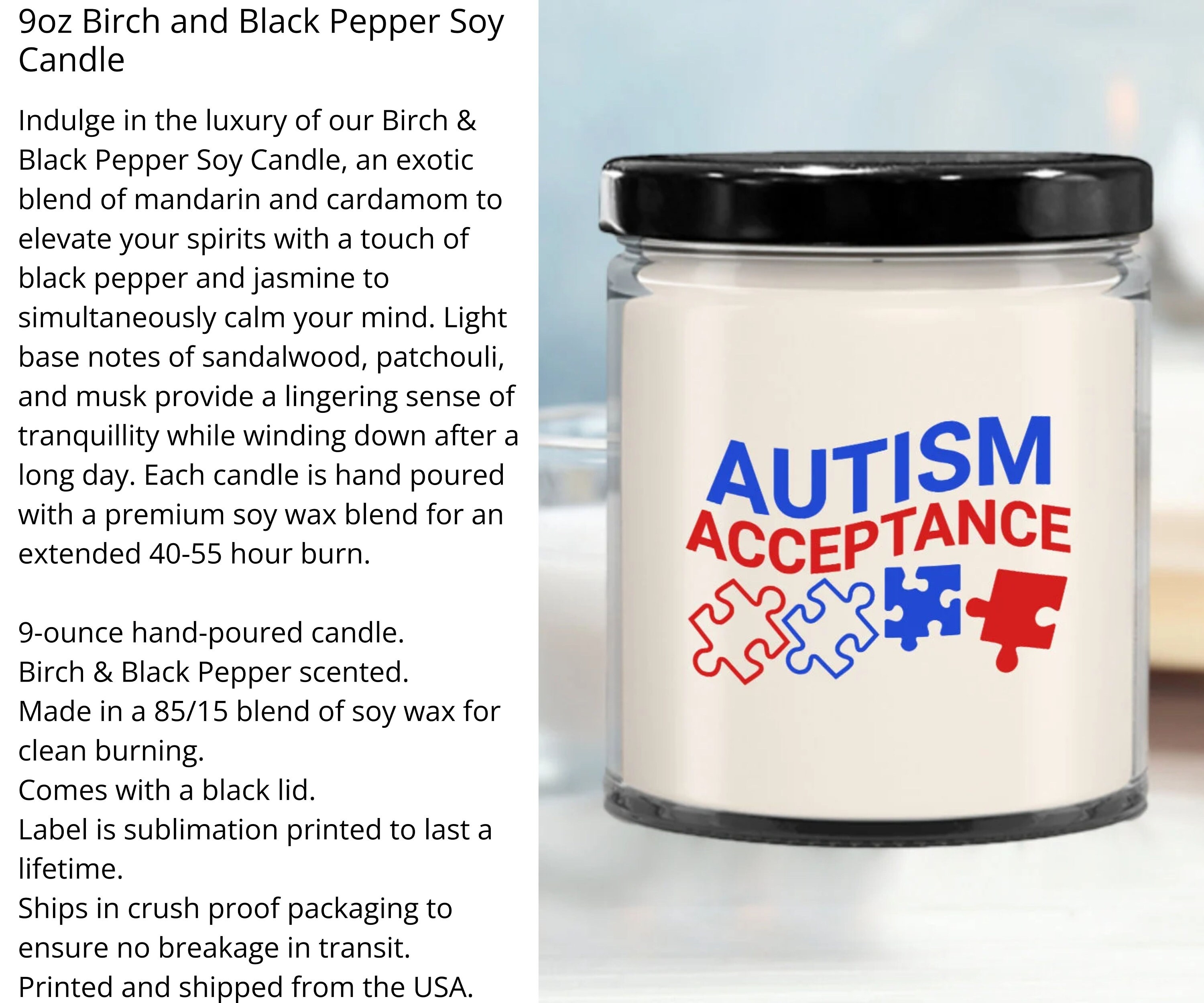 Autism Acceptance Scented Candle, Autism Awareness Month, Family Love