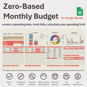 Puede incluir: Una plantilla de presupuesto mensual de base cero para Google Sheets. La plantilla incluye secciones para ingresos, gastos y ahorros. También incluye un calendario, gráficos y diagramas para ayudarte a realizar un seguimiento de tus finanzas.