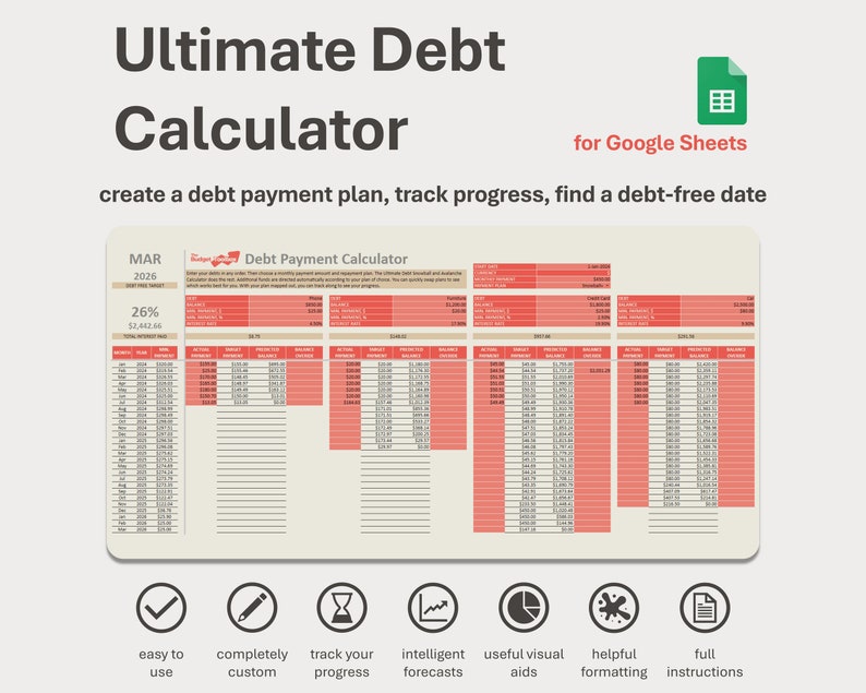 Red Spreadsheet Ultimate Debt Snowball and Avalanche Calculator Spreadsheet for Google ...