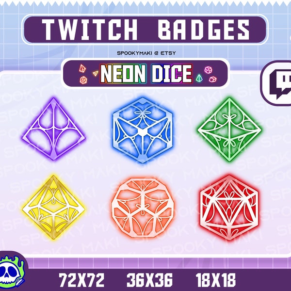 Neon Dice Set Twitch Sub & Bit badges | Twitch stream | DnD