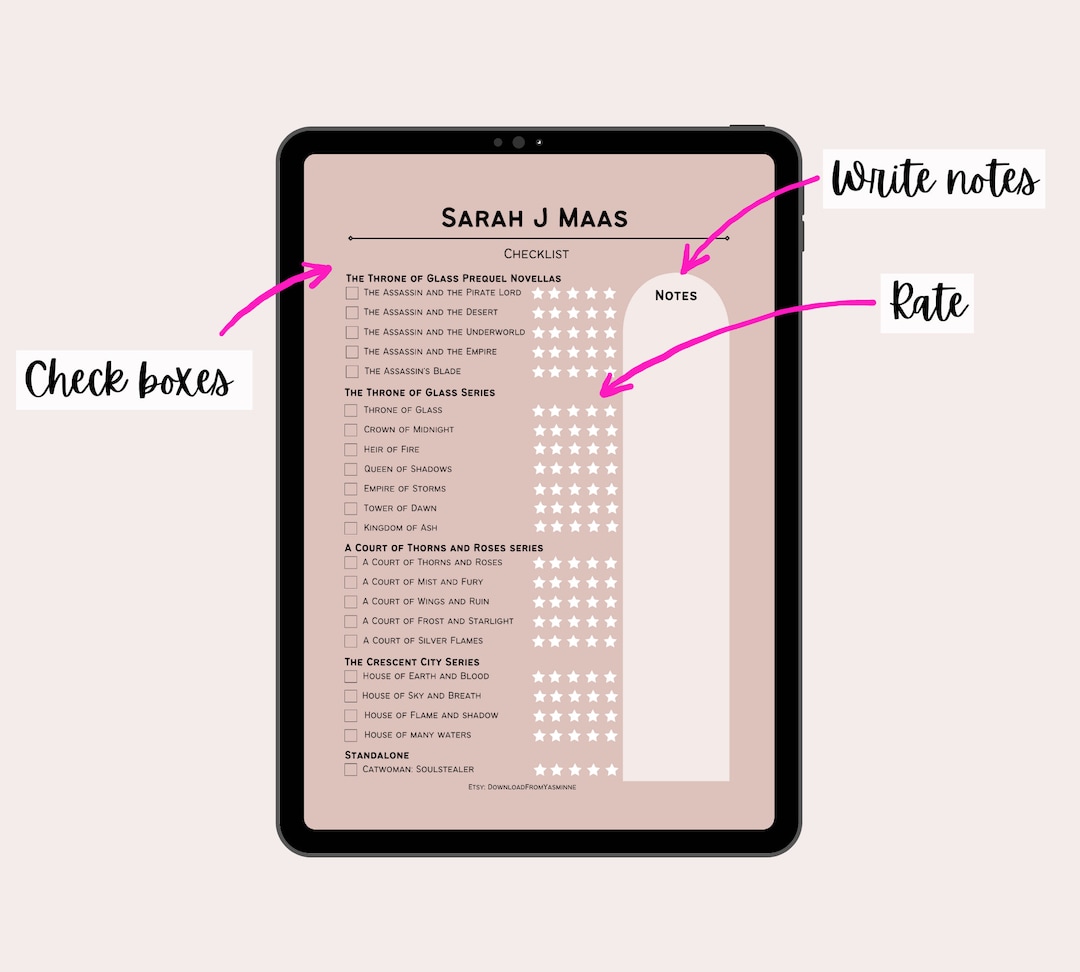 Sarah J Maas Reading Checklist Reading Checklist Available in A4 PDF march 2023 Version - Etsy