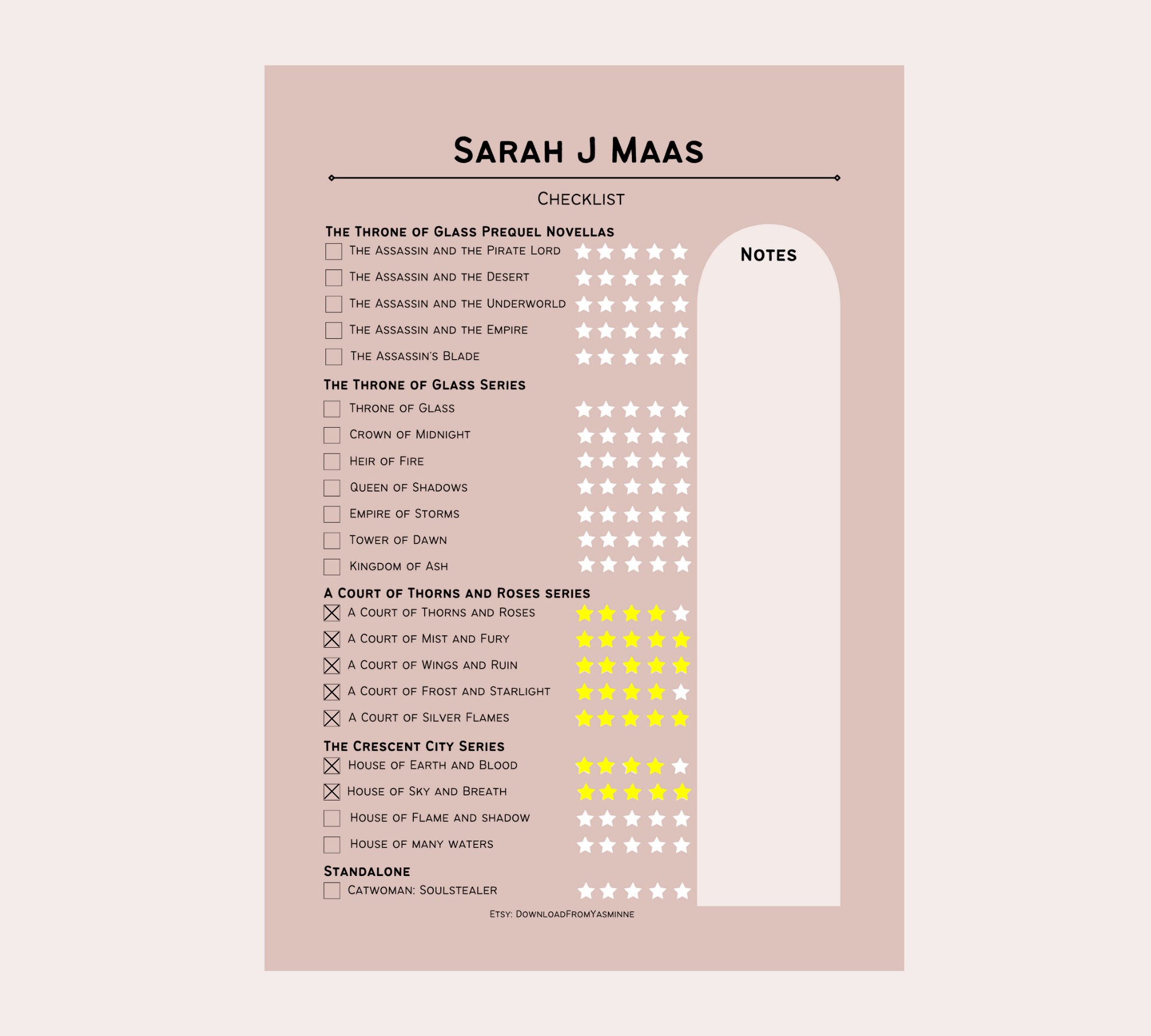 Sarah J Maas Reading Checklist Reading Checklist Available in A4 PDF march 2023 Version - Etsy