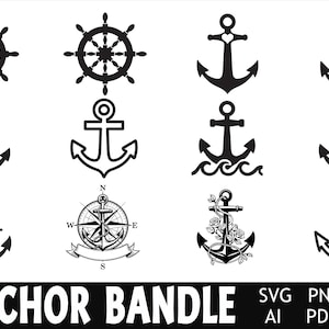 Anchor 12 Images Bundle SVG Nautical Vector Images - Patterns for CNC, Cricut, Tattoo, Sticker