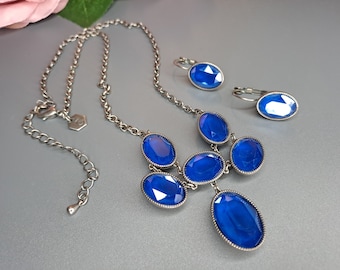 Touchstone Crystals Royal Blue Swarovski Necklace & Earrings Jewelry Set