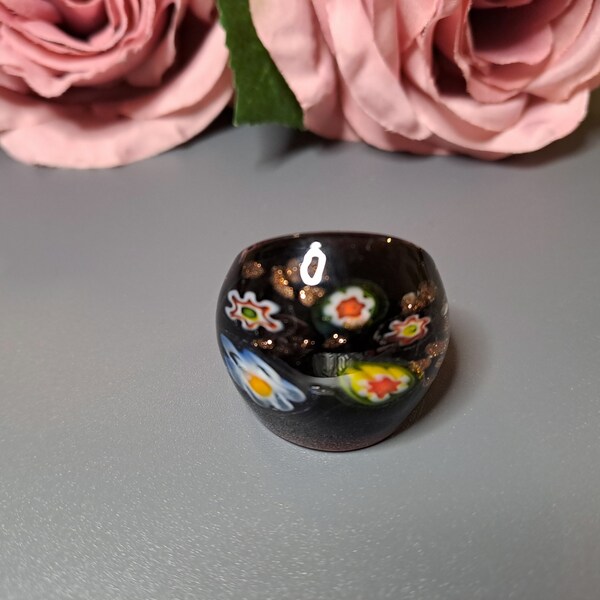 Bague en verre de Murano | Bague pour Femme | Cadeau pour elle | Bague Millefiori Murano | Taille : 8 1/2 États-Unis