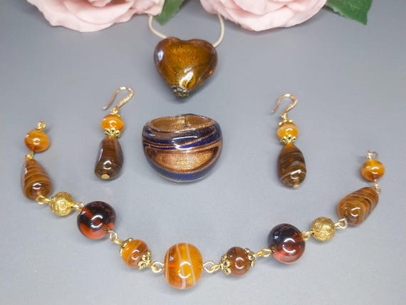 Murano Glass Ring, Pendant, Earrings & Bracelet Jewelry Lot