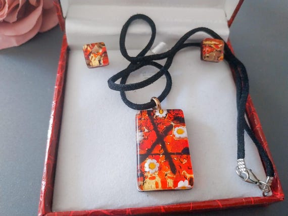 Murano Glass Pendant and Earrings Jewelry Set | Murano Glass Jewelry for Women