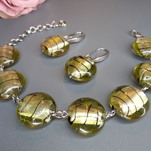 Light Yellow Murano Glass Bracelet & Earrings Jewelry Set | Murano Glass Bracelet | Murano Glass Earrings | Light Yellow Jewelry Set