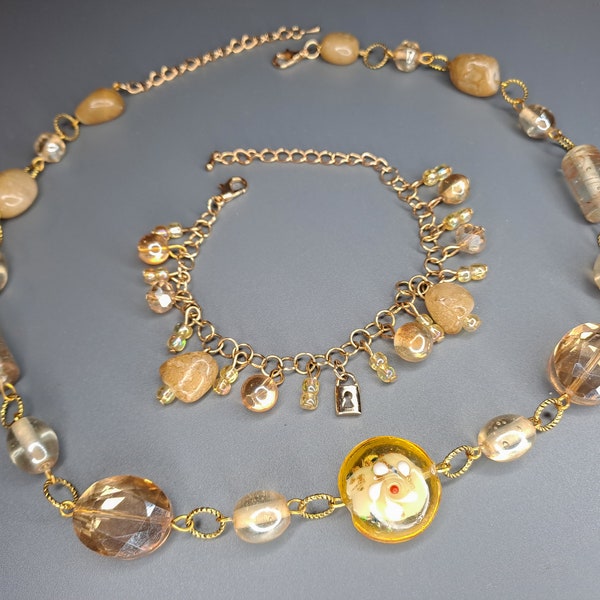 Parure de bijoux faite main avec collier et bracelet en perles de verre de Venise | Ensemble de bijoux pour femme