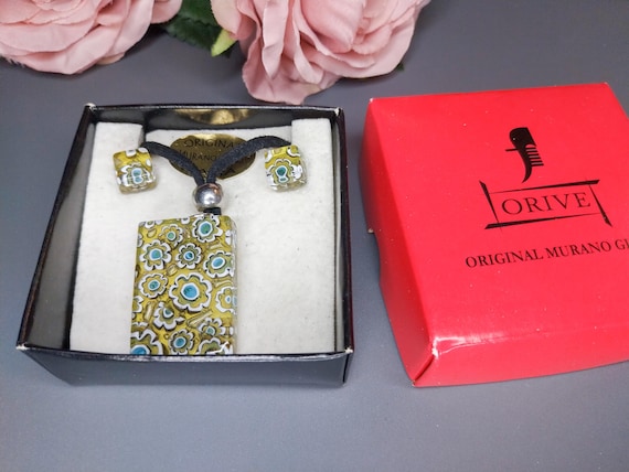 Murano Glass Pendant & Earrings Jewelry Set For Women