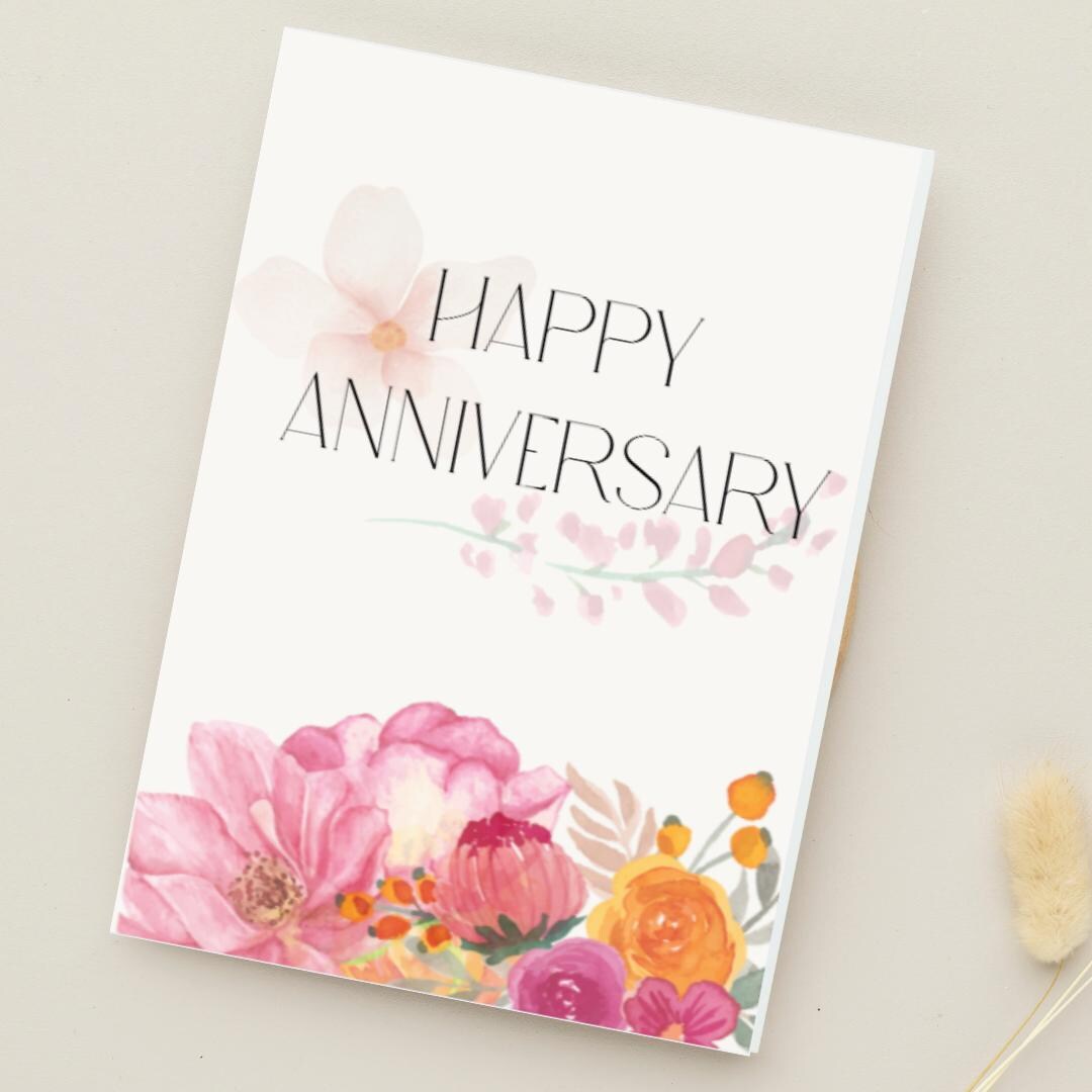 Printable Happy Anniversary Card Digital Download Print at Home Flowers ...