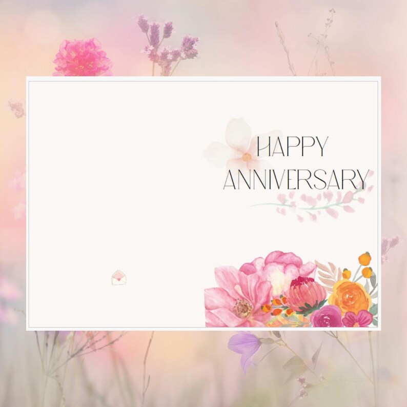 Printable Happy Anniversary Card Digital Download Print at Home Flowers ...