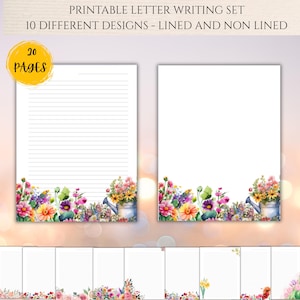 PRINTABLE LETTER WRITING set Floral stationery bundle digital flowers letter writing paper floral lined unlined notes paper letter writing
