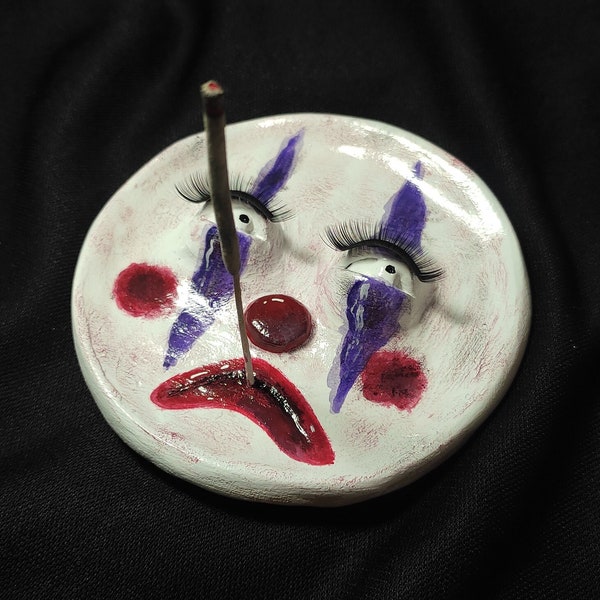 Mrs. Clown Incense Stick Holder With Eyelashes, Bored Clown Incense Burner With False Eyelashes, Hand-Painted Cool Clown, Clown Gift