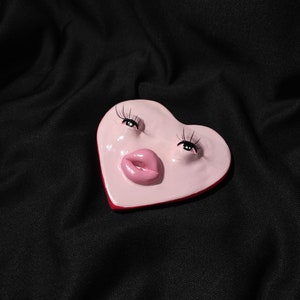 Pink Heart Shaped Incense Holder, Cute Clay Incense Holder, Incense Burner With False Eyelashes image 2