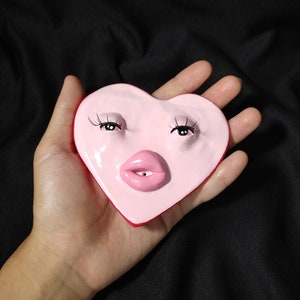 Pink Heart Shaped Incense Holder, Cute Clay Incense Holder, Incense Burner With False Eyelashes image 5