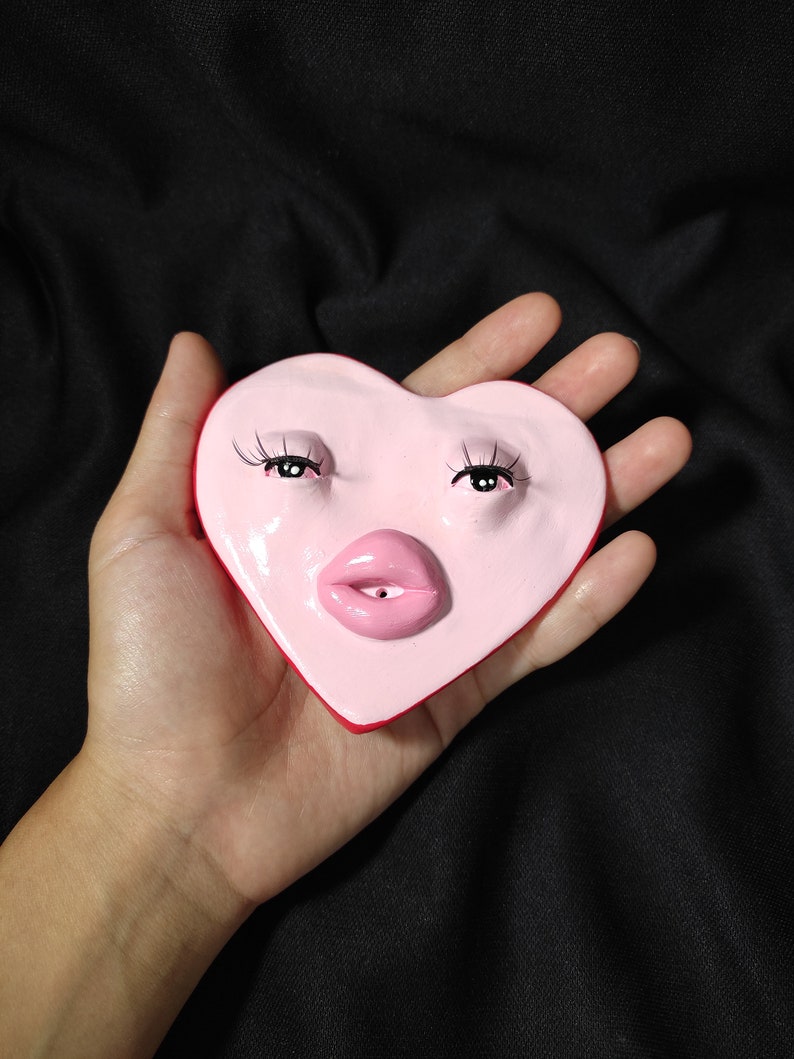 Pink Heart Shaped Incense Holder, Cute Clay Incense Holder, Incense Burner With False Eyelashes image 5