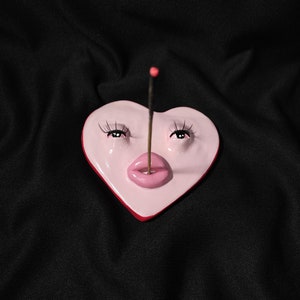 Pink Heart Shaped Incense Holder, Cute Clay Incense Holder, Incense Burner With False Eyelashes image 4