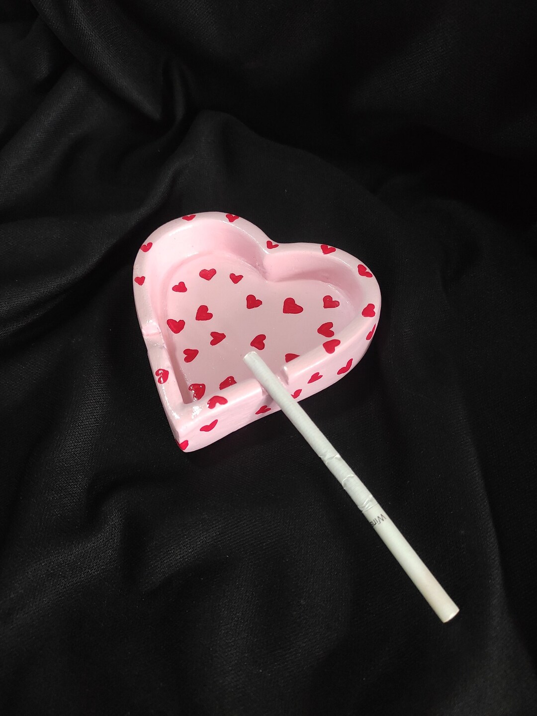 Pink Heart Shaped Ashtray With Red Heart Pattern, Ashtray of Love