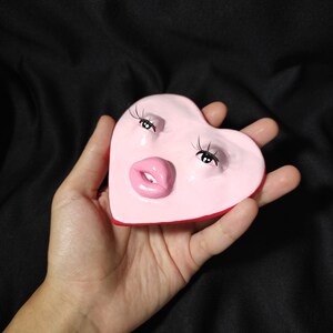 Pink Heart Shaped Incense Holder, Cute Clay Incense Holder, Incense Burner With False Eyelashes image 6