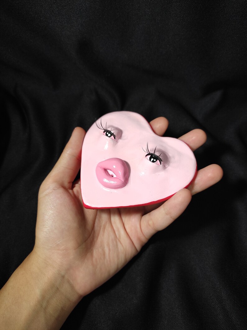 Pink Heart Shaped Incense Holder, Cute Clay Incense Holder, Incense Burner With False Eyelashes image 6