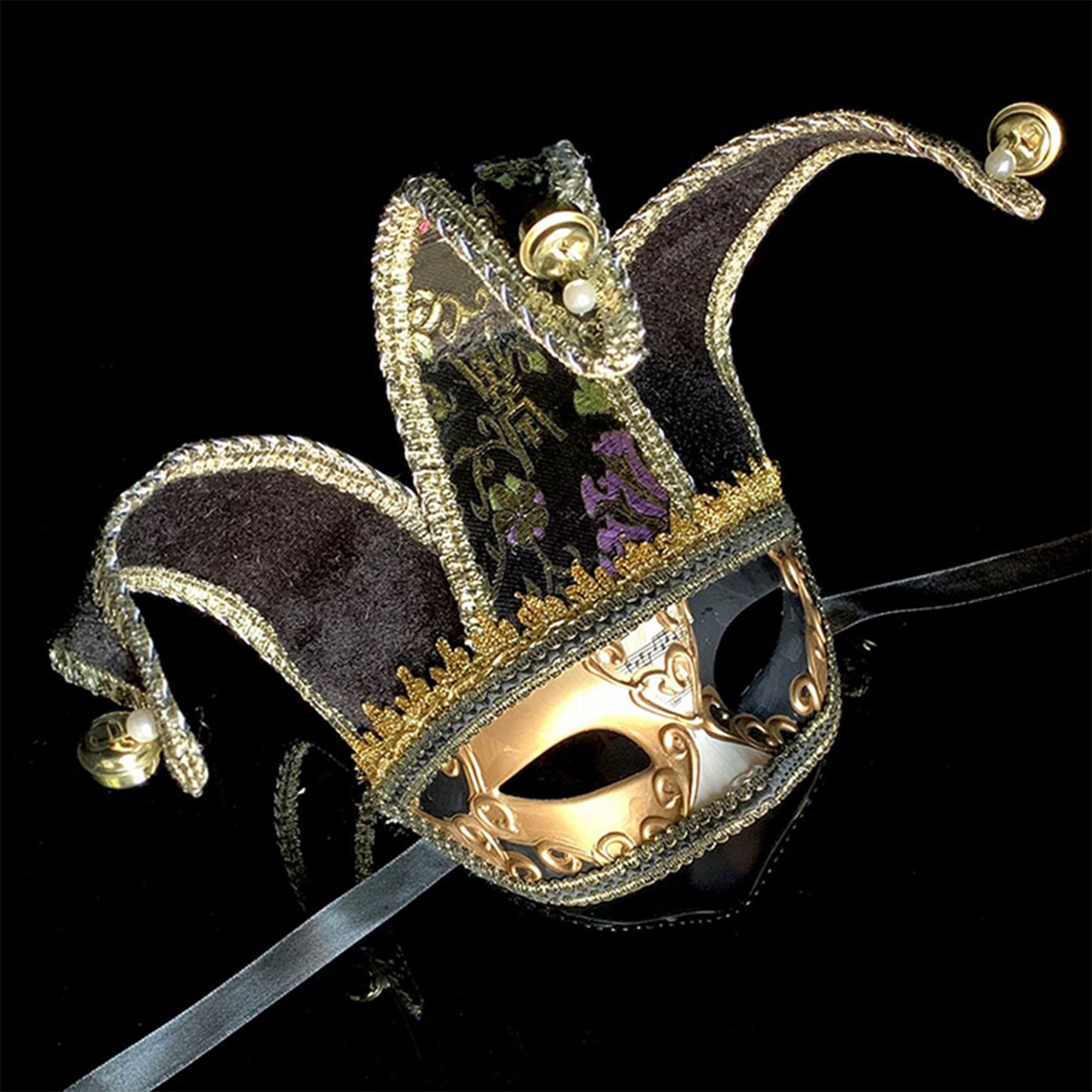 Jester Mask With Collar Full Face Venetian Mask Gold and Balck Home Decor  Jester, Interiori Design Mask F22 