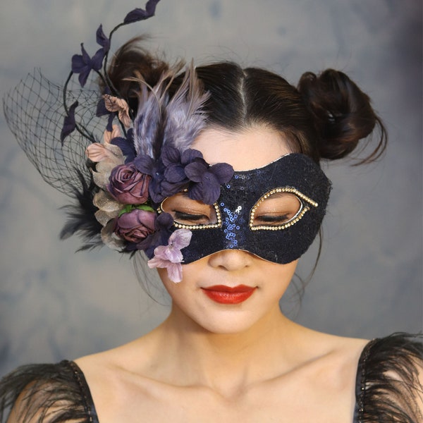 Masque de branche violette, masque de fête d’Halloween, masque de fête mascarade, masque de chanteur, masque adulte, mascarade, masque mystère, masque de mascarade