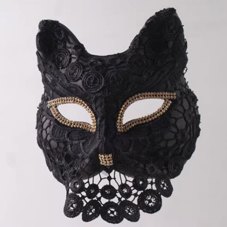 Masquerade Mask ,Adult Dance Lace Mask ,Black Lace Mask ,Black Cat Ear Mask ,Party Mask ,Cat Mask ,Halloween Mask Bild 2