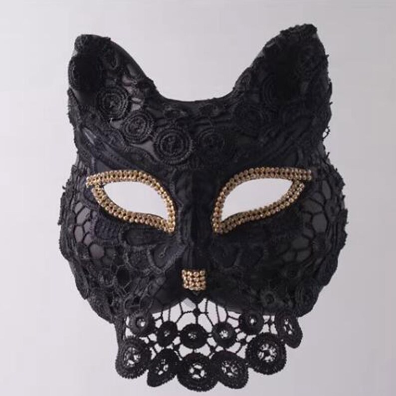 Masquerade Mask ,Adult Dance Lace Mask ,Black Lace Mask ,Black Cat Ear Mask ,Party Mask ,Cat Mask ,Halloween Mask Bild 1