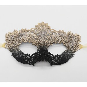 Black gold Women's Lace Mask perfect for masquerade ball, party, halloween, hen dos, prom, hand strung organza ribbon